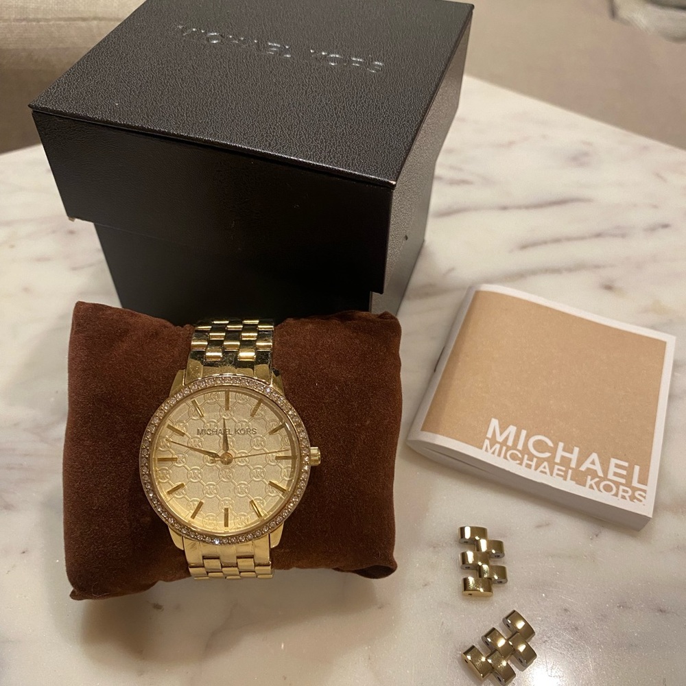 Michael Kors gold watch with rhinestone detail